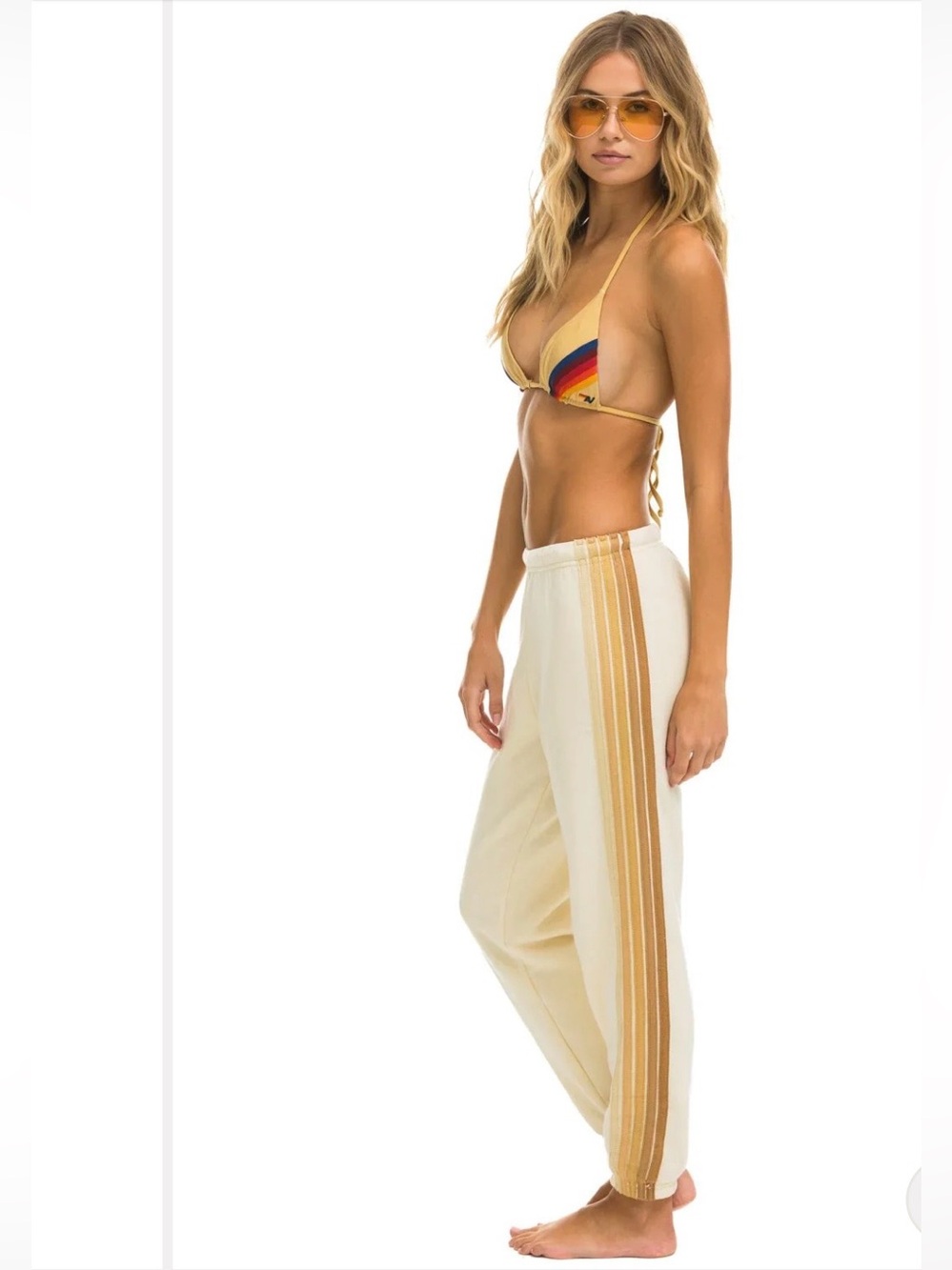 Aviator Nation 5 Stripe Sweatpants -Vintage White/ Tan‎